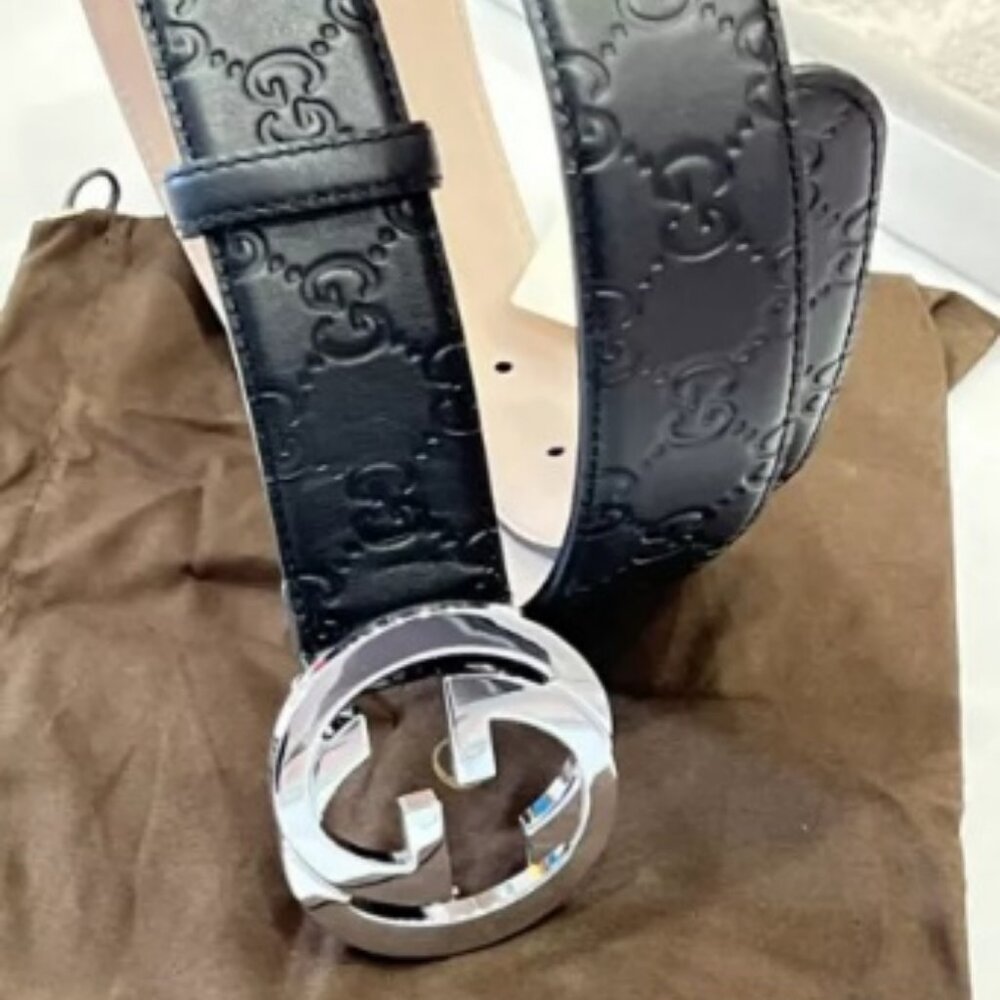 Men’s Gucci Belt Signature Black Leather Size 100/40 Fits 34-35 Pants/Jeans